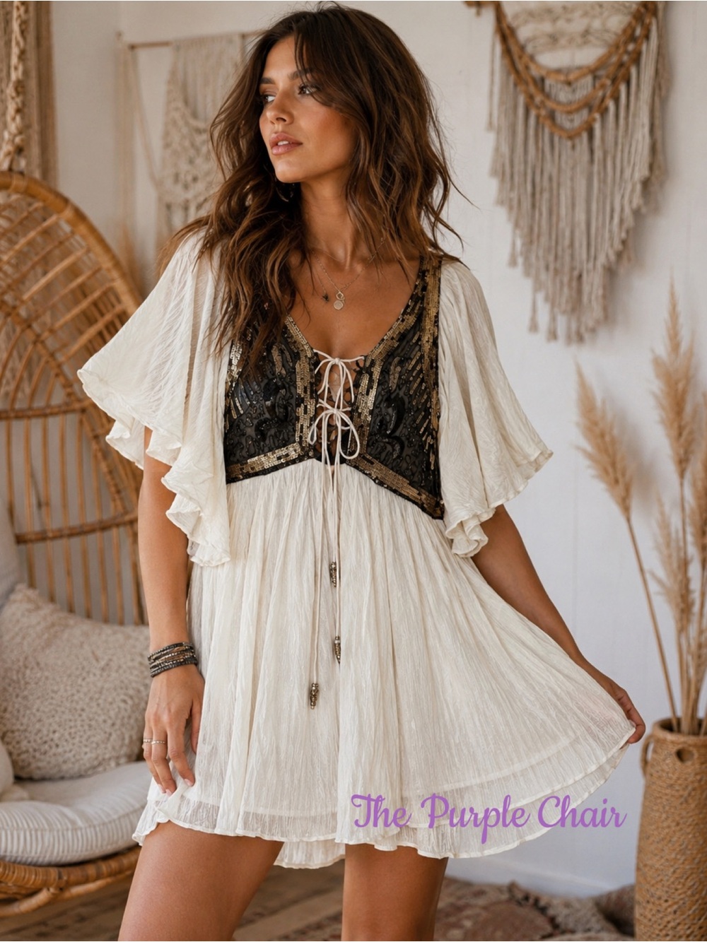 FREE PEOPLE NWT Ivory Oho Moonlight Romance Mesh Beaded Sequin Mini Dress XS